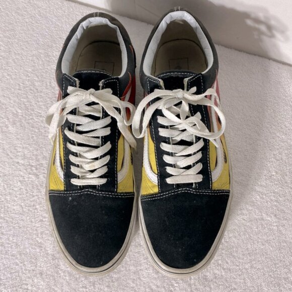 Vans Unisex Old Skool Low Top Lace Up Yellow Red Flame Skate Shoes 10.5 - Picture 2 of 12